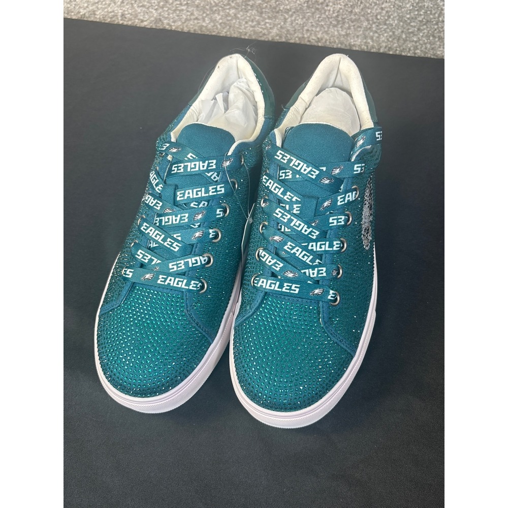 NFL Philadelphia Eagles Rhinestone Glitter Sequin Sneakers 10 Teal Women